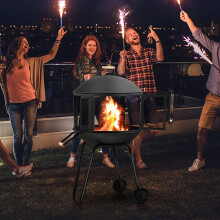 2-in-1 Rolling Outdoor Fire Pit Poker BBQ Brazier Bowl for Patio