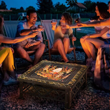 3 in 1 Square Large Outdoor Fire Pit Table BBQ Grill Poker for Garden