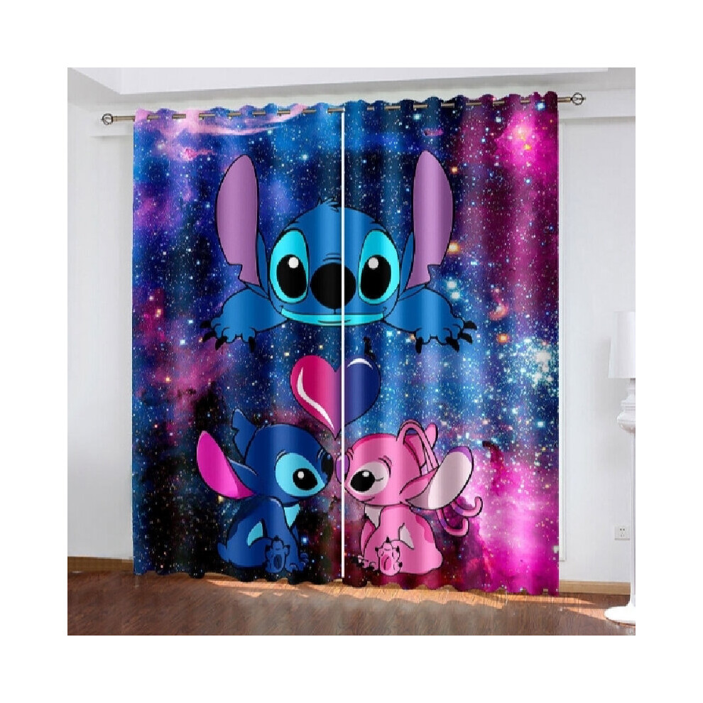(Kiss, 59"(W)Ã65"(L)/150cm(W)Ã166cm(L)) Stitch Lilo 3d Cartoon Made Pair Thick Thermal Blackout Curtains Ring Eyelet Top-image-OPC-PBP7X7C-NEW