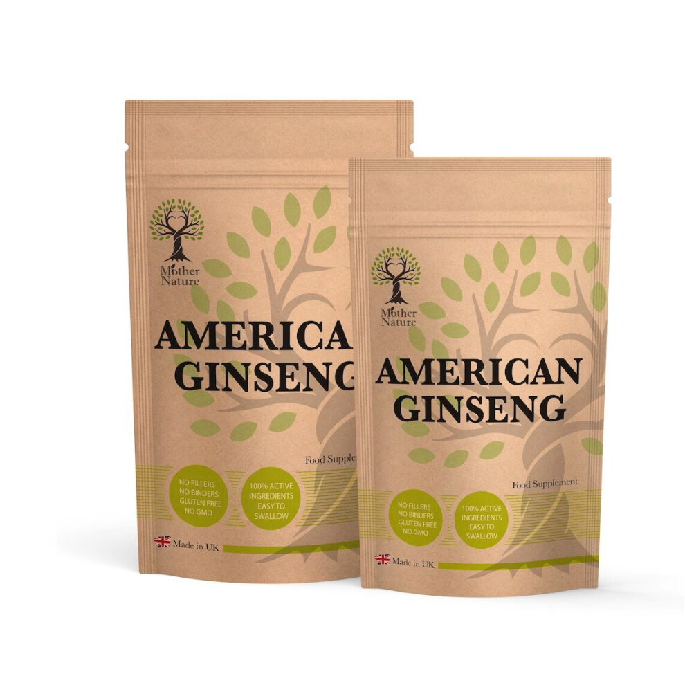 (120 Capsules) American Ginseng Capsules 500mg High Potency 20:1 Natural Extract 30% Ginsenosides Vegan Supplement