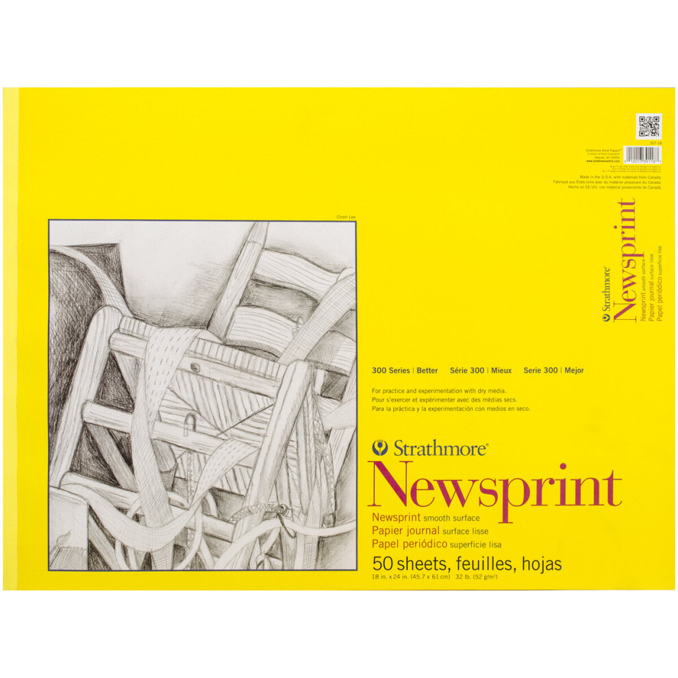 Strathmore Smooth Newsprint Paper Pad 18"X24"-50 Sheets 307018