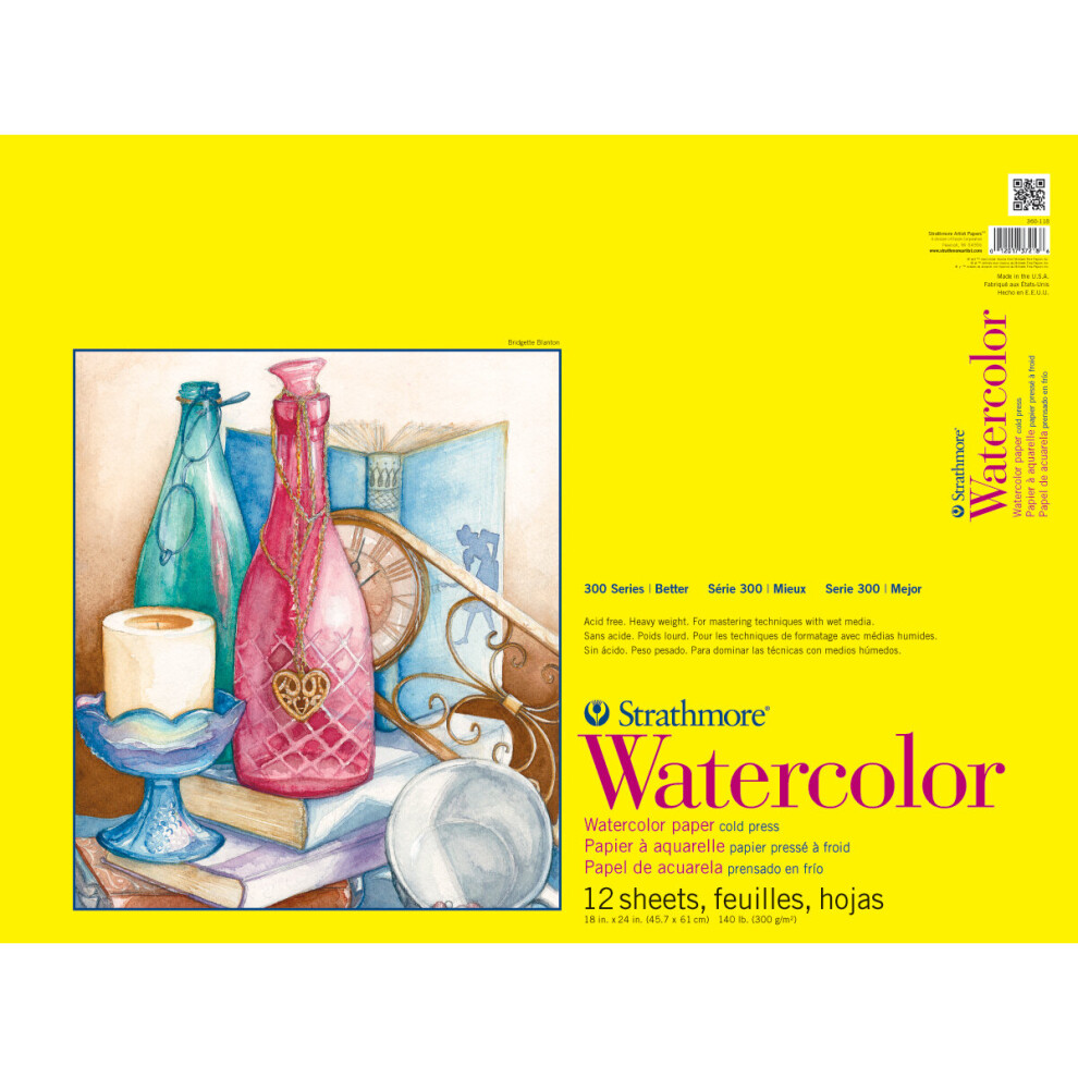 Pacon Strathmore 18X24 Watercolor Paper Pad - 12 Sheets, 140 Lb Cold Press, Acid-Free, 360118