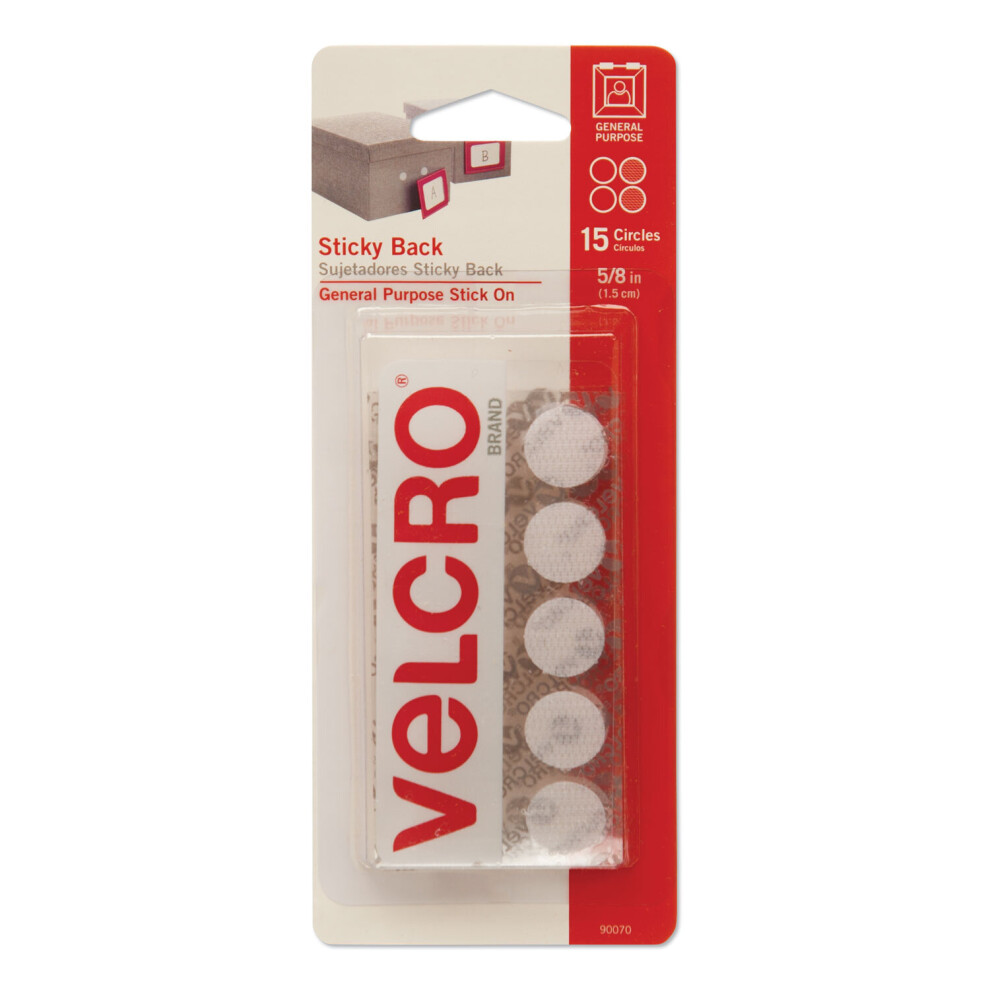 VELCRO(R) Brand Sticky Back Coins .625" 15/Pkg-White -90070