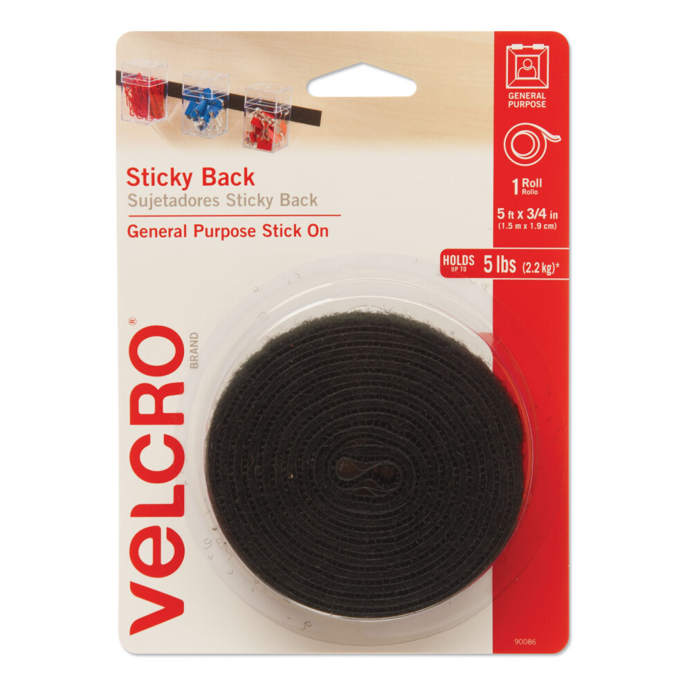 VELCRO(R) Brand Sticky Back Tape .75"X5'-Black -90086