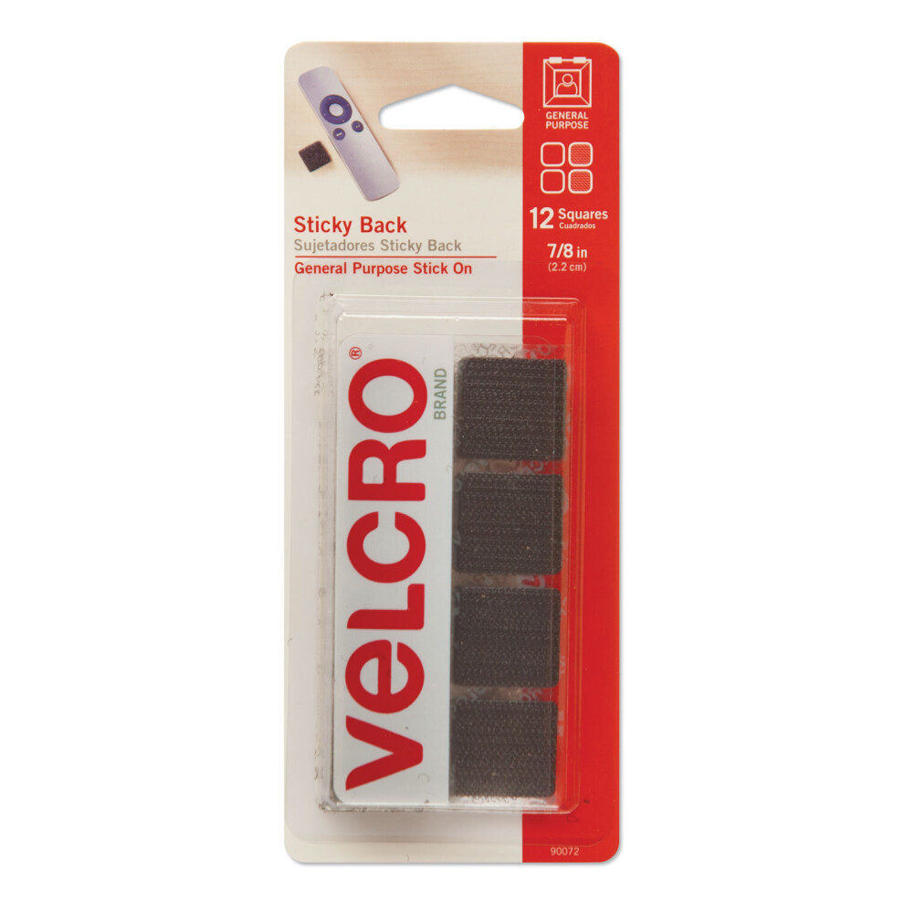 VELCRO(R) Brand Sticky Back Squares .875" 12/Pkg-Black -90072