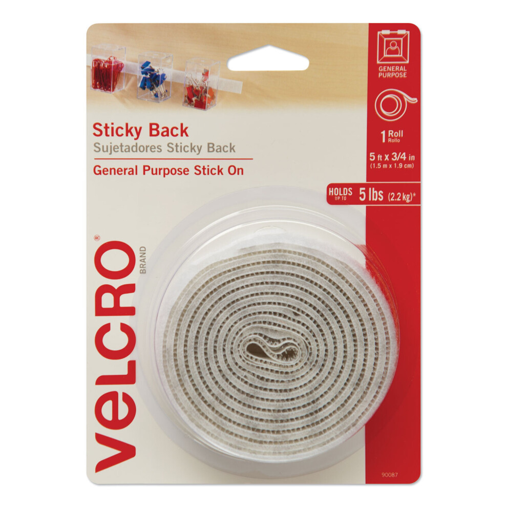 VELCRO(R) Brand Sticky Back Tape .75X5'-White -90087