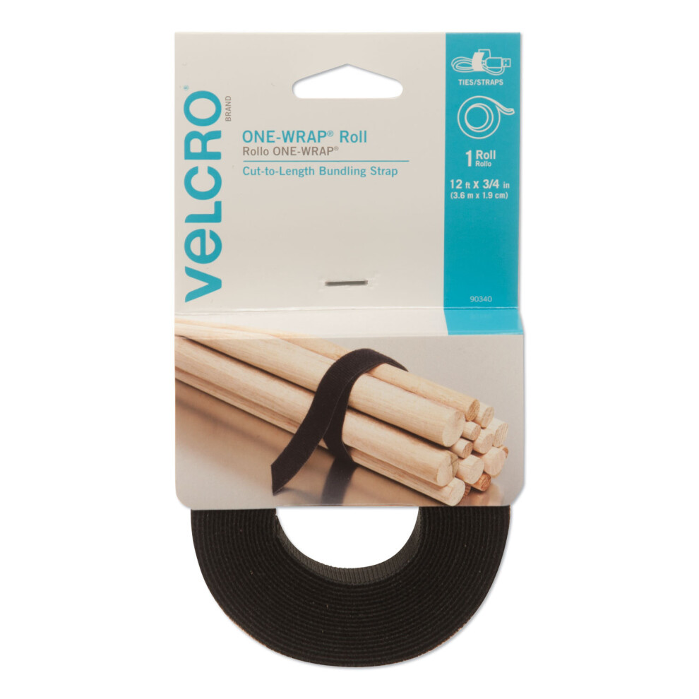 VELCRO(R) Brand ONE-WRAP(R) Roll .75"X12'-Black -90340