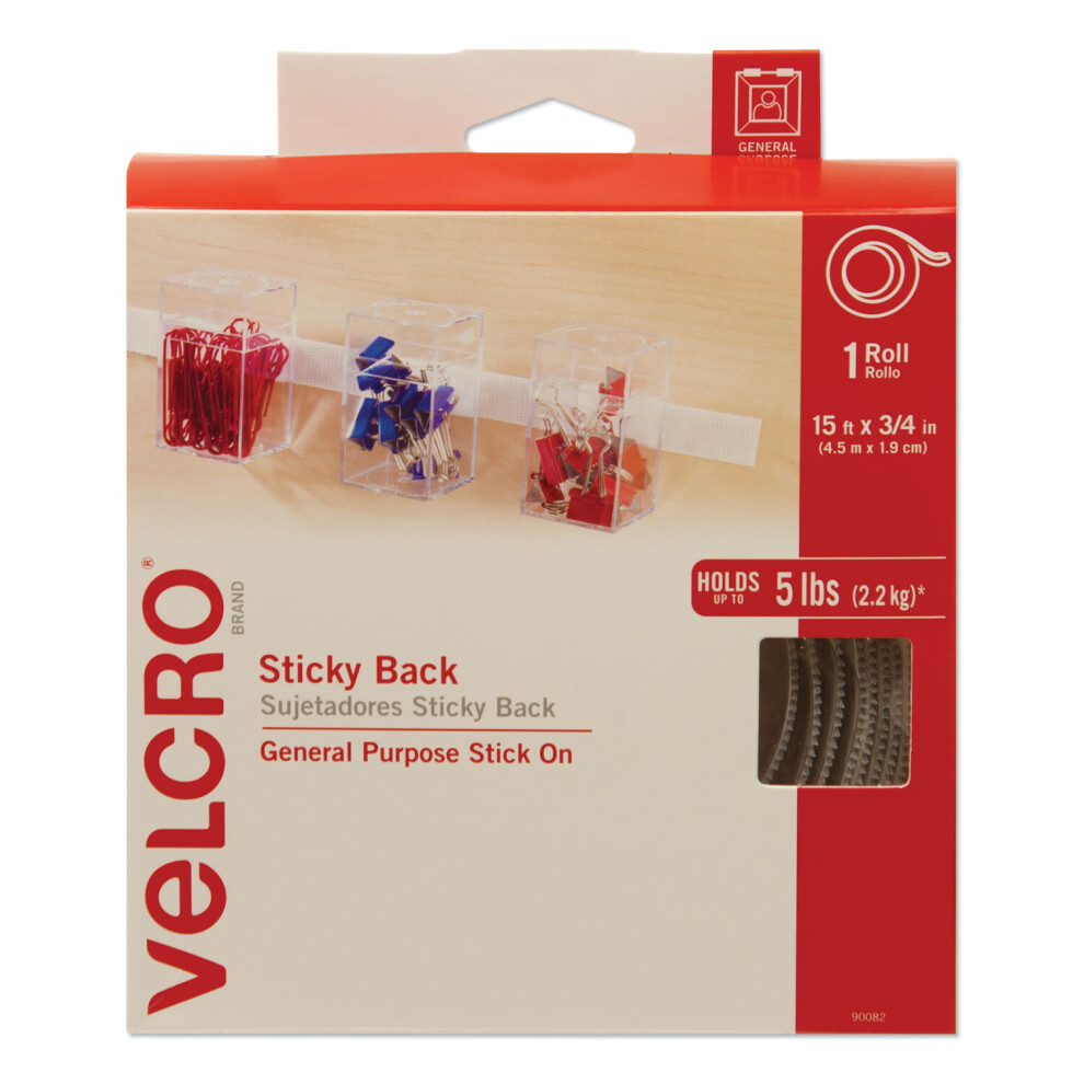 VELCRO(R) Brand Sticky Back Tape .75X15'-White -90082