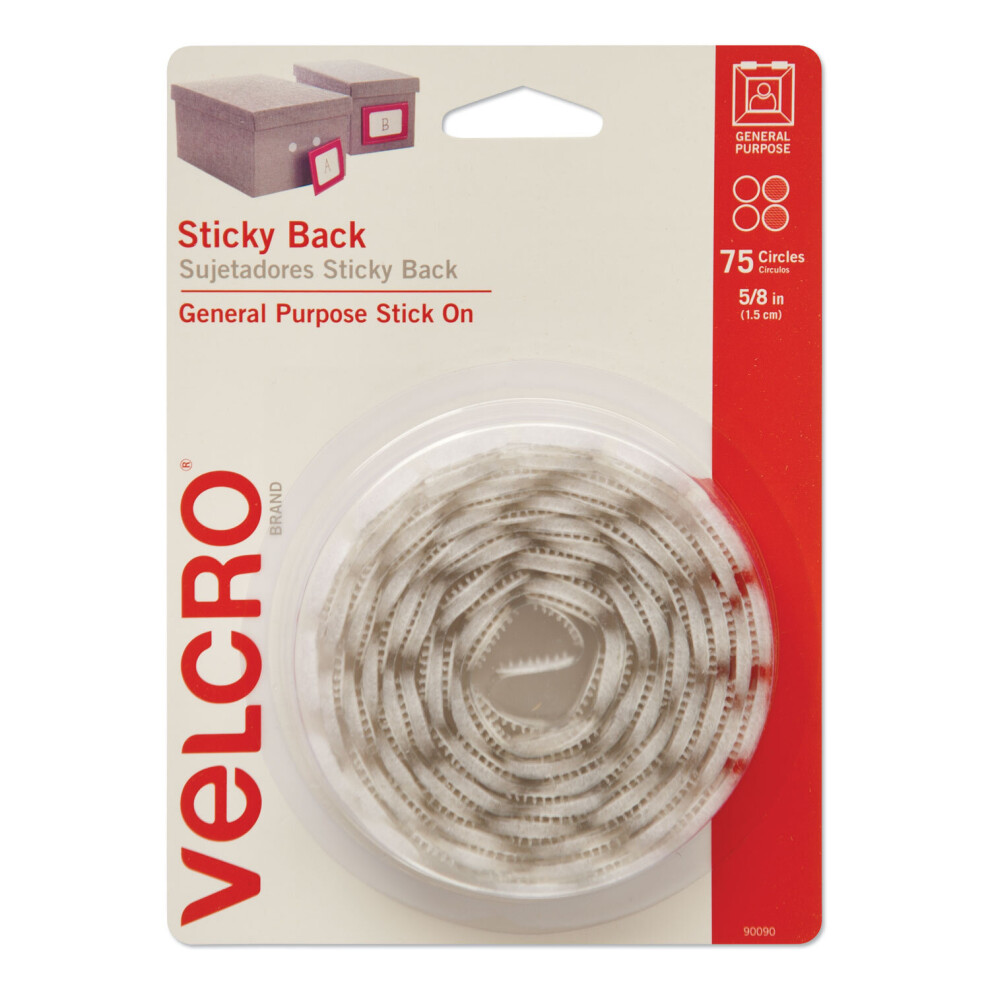 VELCRO(R) Brand Sticky Back Coins .625" 75/Pkg-White -90090