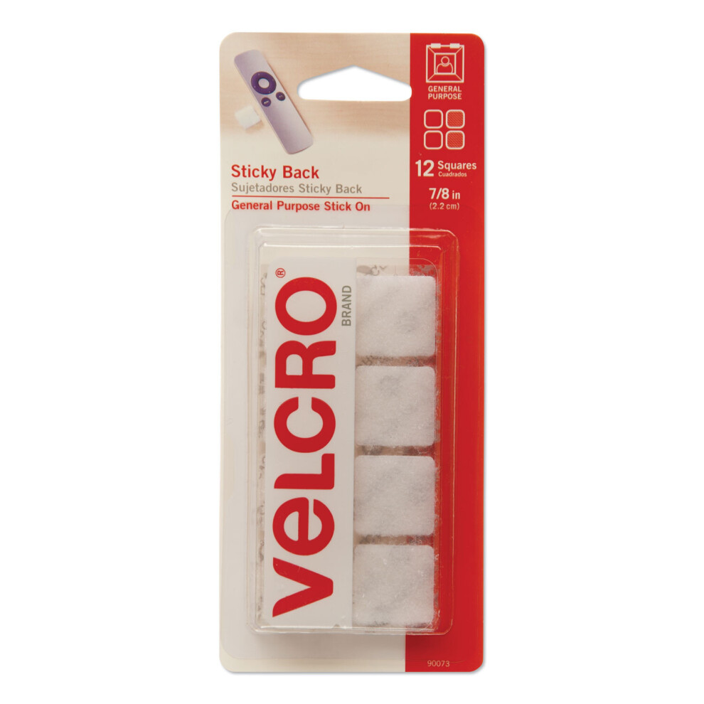 VELCRO(R) Brand Sticky Back Squares .875" 12/Pkg-White -90073