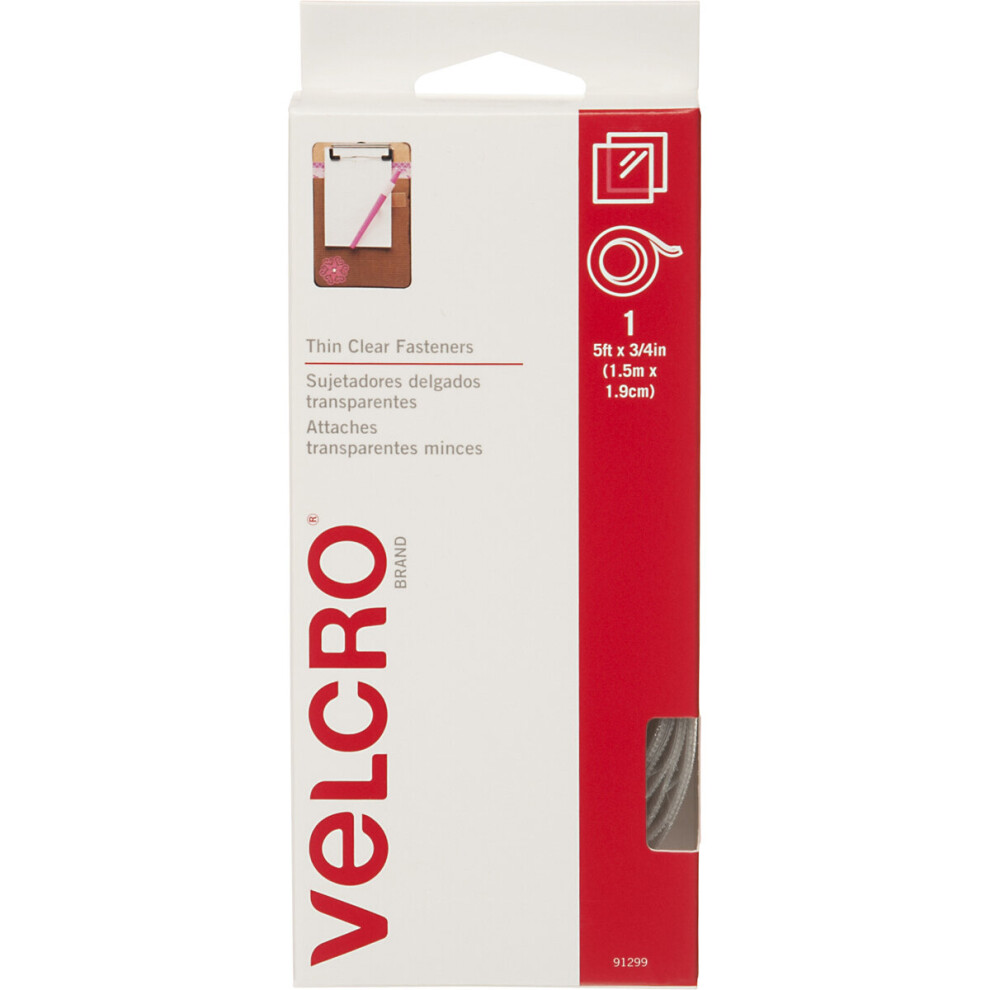 VELCRO(R) Brand Thin Fasteners Tape .75"X5'-Clear 91299