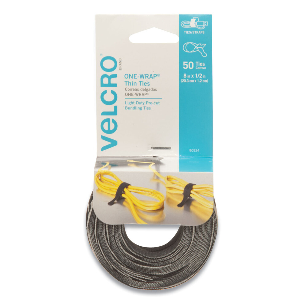 VELCRO(R) Brand ONE-WRAP(R) Light Duty Ties .5"X8" 50/Pkg-Black/Gray -90924