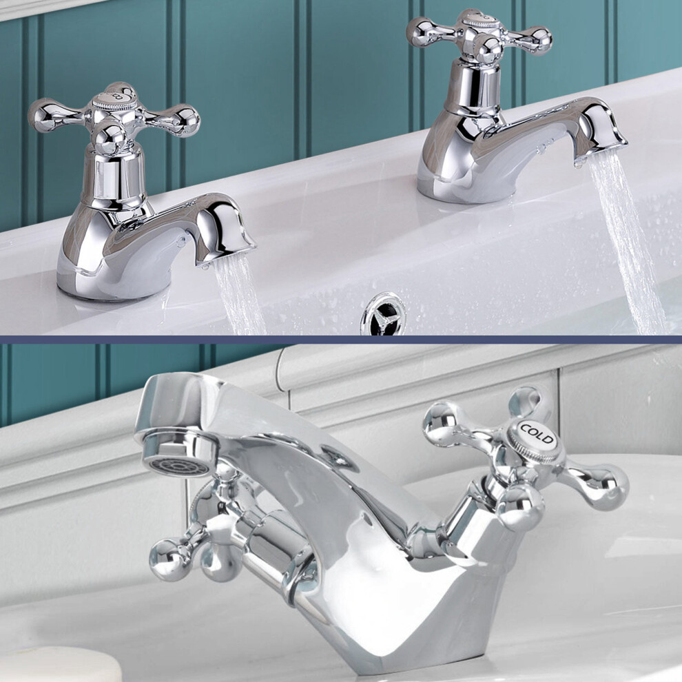 Stratford Traditional Basin Mono Mixer & Basin Twin Tap Chrome