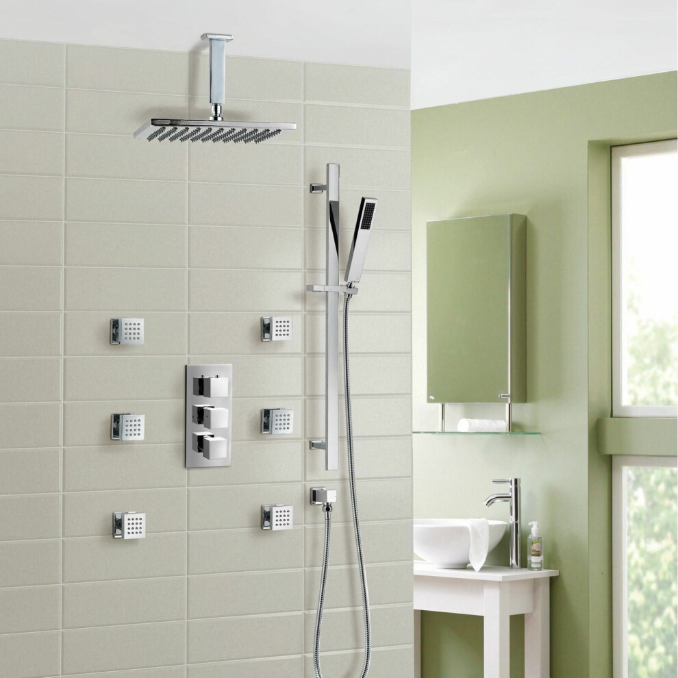 Oliver Concealed Thermostatic Shower Mixer ABS Head Slider Rail & Massage Jets