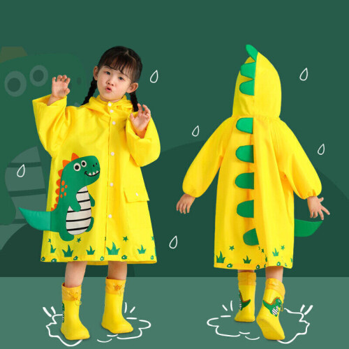 Boys Girls Hooded Rain Wear Cartoon 3D Dinosaur Raincoat Jacket