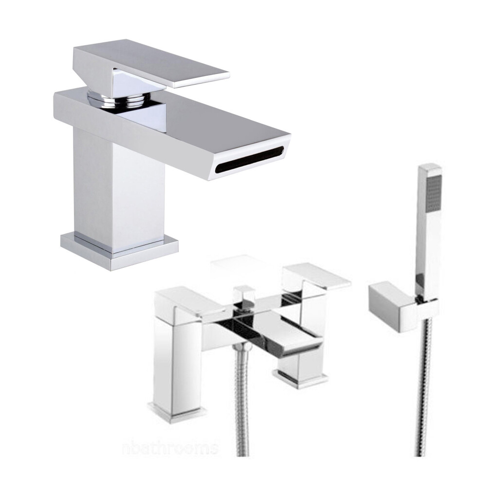 Leo Waterfall Basin Mono Mixer & Bath Shower Mixer Taps Chrome