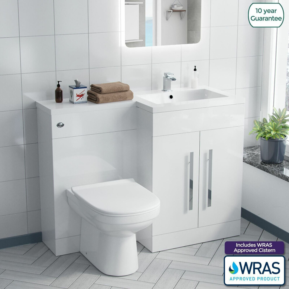 Aric RH 1100mm Vanity Basin Unit, WC Unit & Welbourne Back To Wall Toilet White