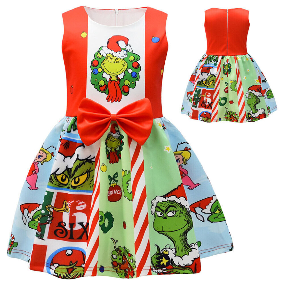 (#3, 130) Christmas Kid Girls Grinch Dress Green Monster Party Custome Princess Dresses UK