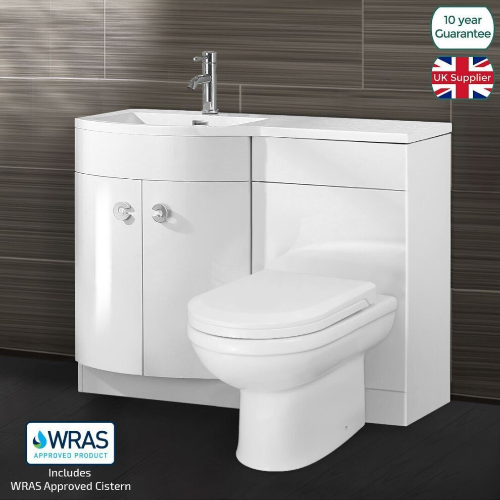 Nes Home 1100 Mm P Shape Wc Bathroom Lh Vanity Suite Unit Btw Toilet White Square | Dene