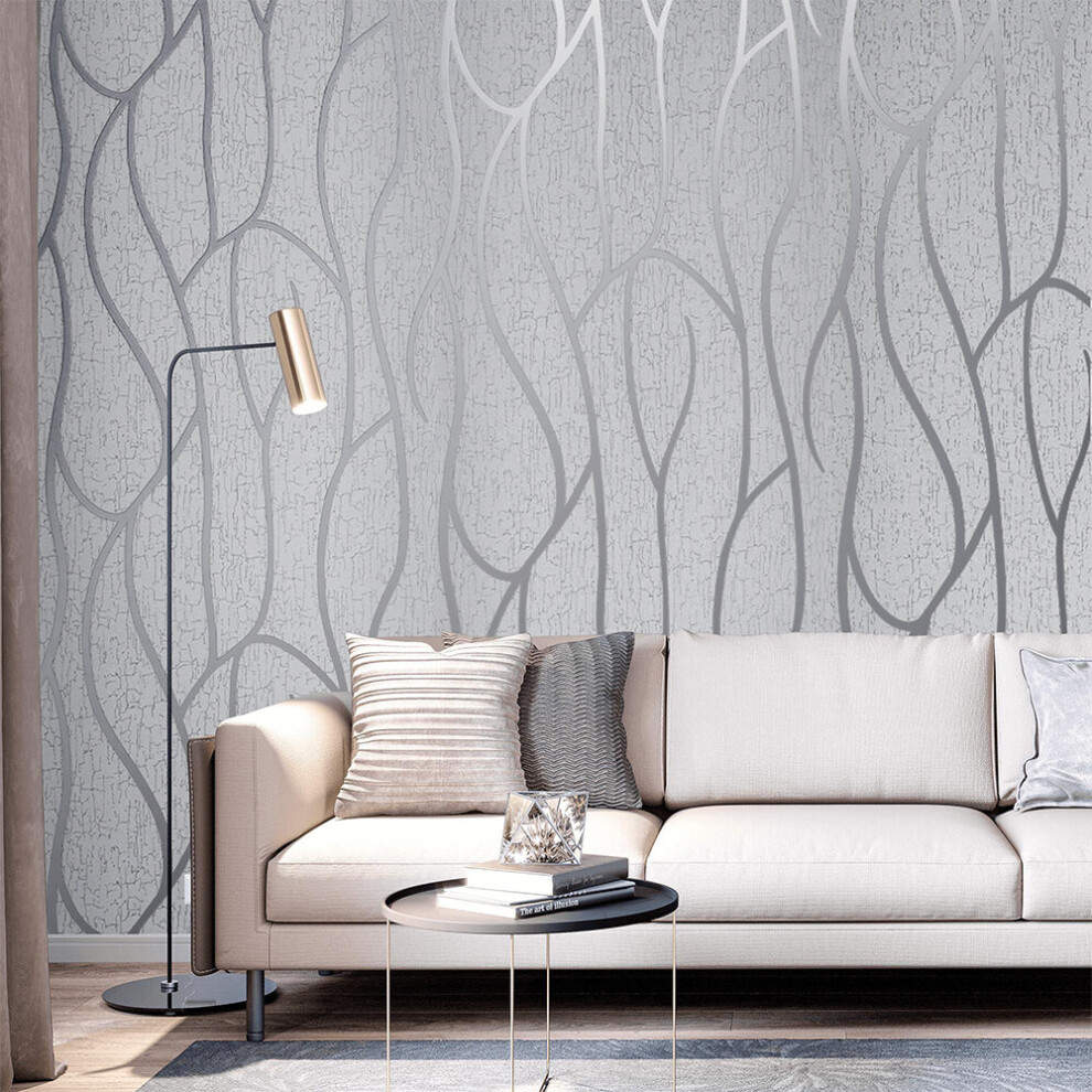 (Grey) 9.5M*0.53M Modern 3D Embossed Textured Wallpaper Roll 747492463141