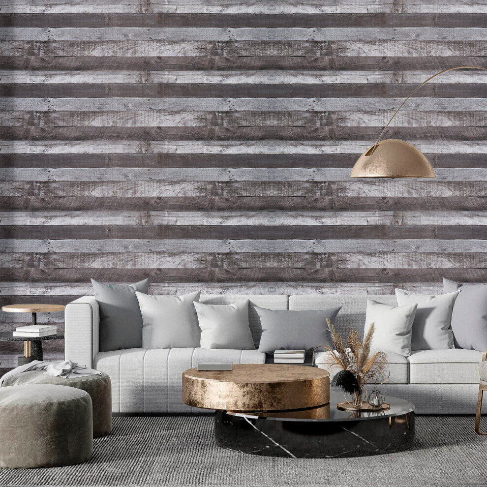 3D Industrial Wood Plank Wallpaper PVC Self-Adhesive Peel and Stick