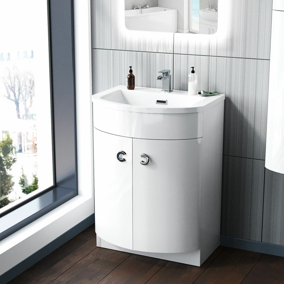 Nes Home Freestanding Modern Basin Vanity Unit 600Mm White