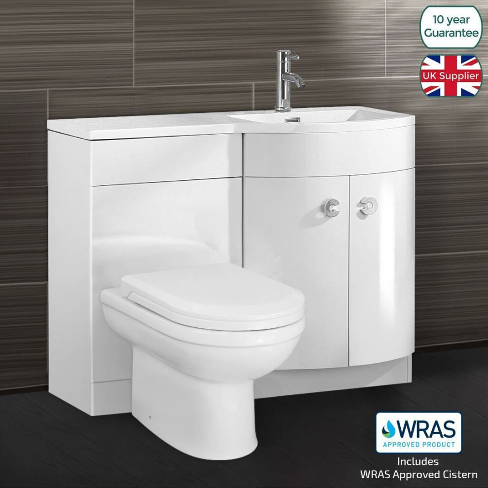 Dene LH 1100mm Vanity Basin Unit White & Welbourne Back to Wall Toilet White