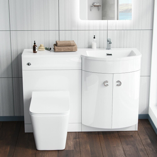 1100 mm Basin White RH Vanity Unit and WC Toilet Sink Cabinet ...