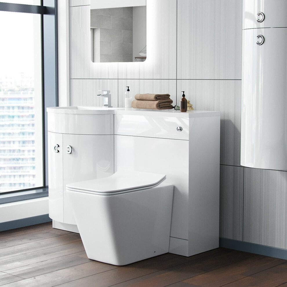 Basin White LH Vanity Unit and WC Toilet Bathroom Sink Cabinet Furniture | Dene