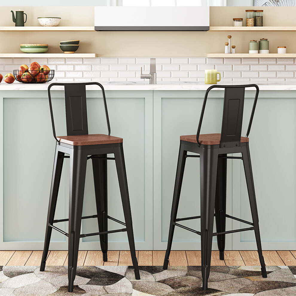 2Pcs Metal Frame High Chairs Industrial Style Bar Stools