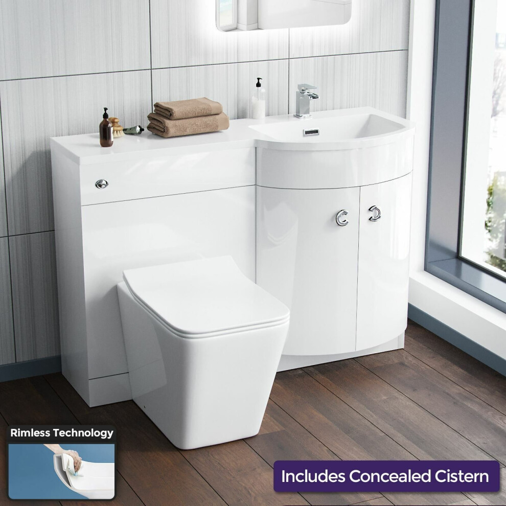 1100 mm Basin White RH Vanity Unit and WC Toilet Sink Cabinet Combination | Dene