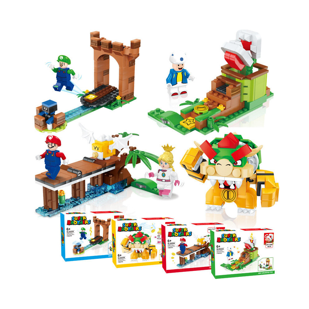 Super Mario Bros Building Blocks Peach Bowser Toad Scenes Model Dolls Figure  Toy