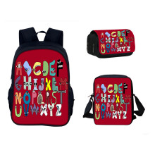 (Red) 3pcs Set Alphabet Lore Backpack Lunch Bag Pencil Case School Travel Gift Student