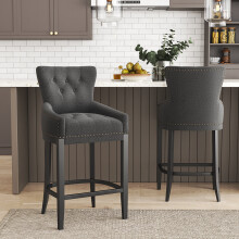 (Dark Grey) Linen Fabric Tufted Fabric Bar Stool