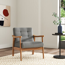(Grey) Wooden Frame Leg Couch Linen Chair Armchair Fireside Solid Wood Vintage