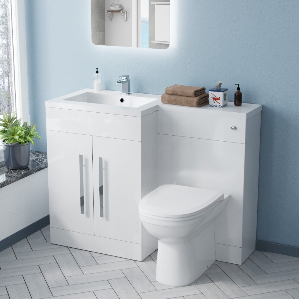 Aric 1100 mm L Shape WC LH Vanity Suite Unit BTW Toilet White Square