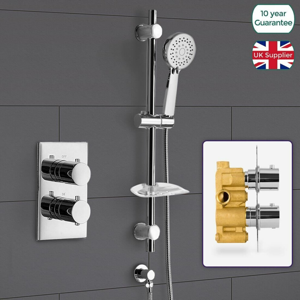Bathroom Concealed Thermostatic Shower Mixer & Slider Rail 3 Mode Handset Shower 7427009333459