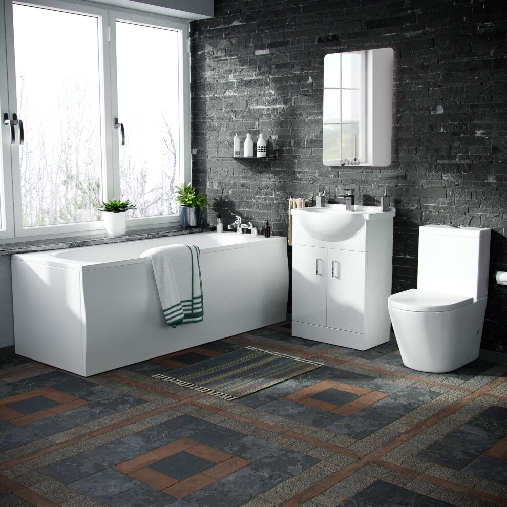 Nes Home 550 Basin Vanity Unit, Close Coupled Wc Toilet With Straight Edge Bath Bathroom Suite