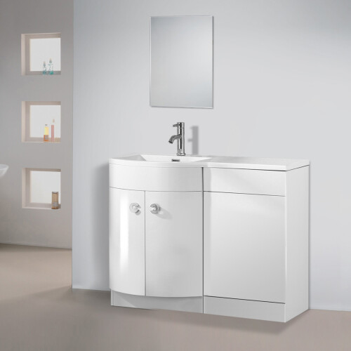 NES Home Bathroom D Shape White Basin Vanity Wc Unit Cabinet 1100 Left Hand | Dene