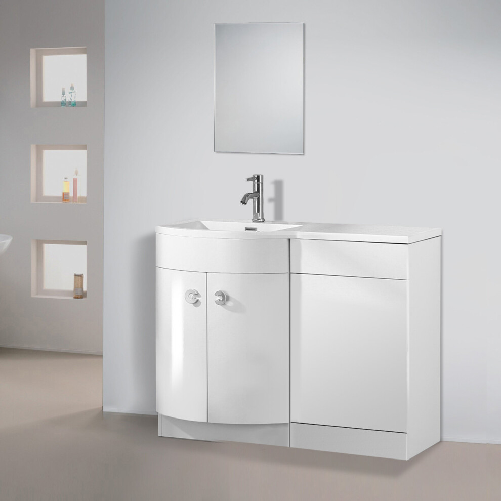 Bathroom D Shape White Basin Vanity Wc Unit Cabinet 1100 Left Hand | Dene