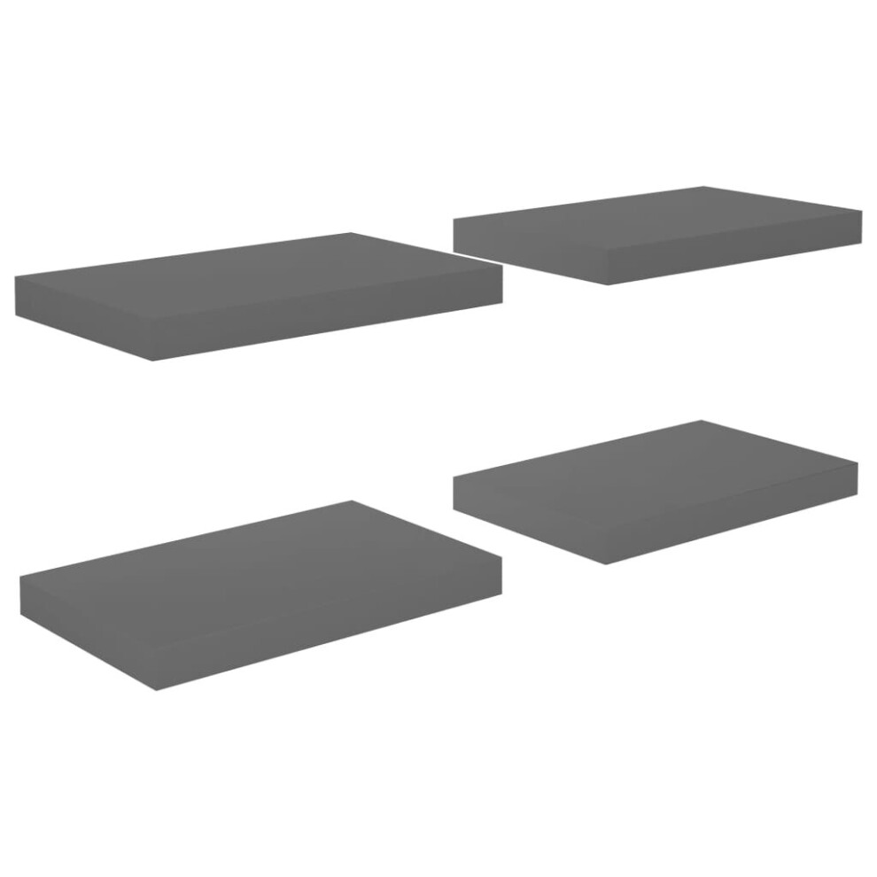vidaXL 4x Floating Wall Shelves High Gloss Grey MDF Display Ledge CD Rack