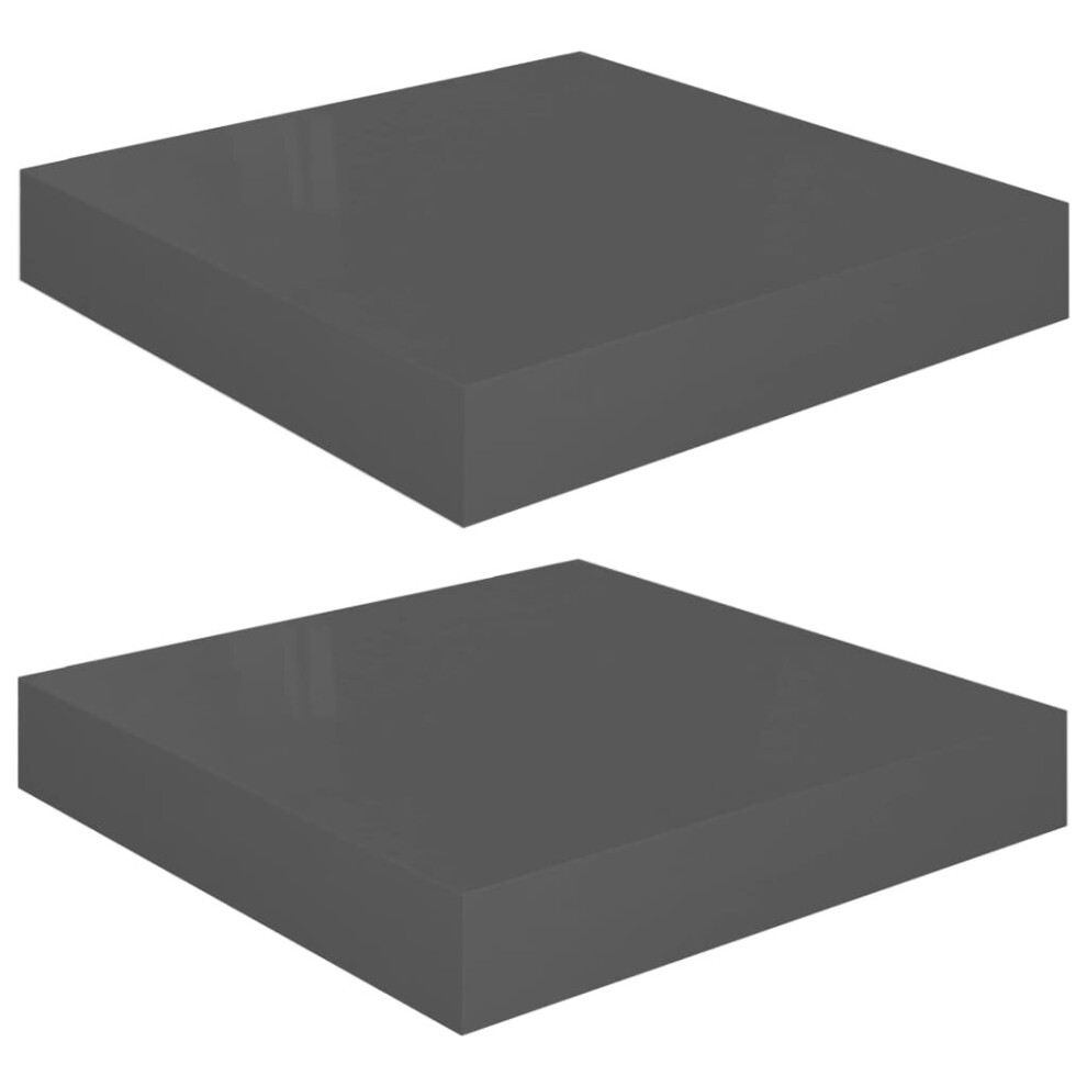 Vidaxl 2X Floating Wall Shelves High Gloss Grey Mdf Bookcase Display Storage