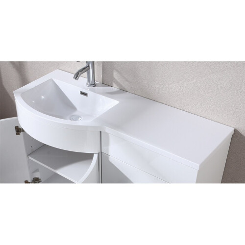 NES Home Bathroom D Shape White Basin Vanity Wc Unit Cabinet 1100 Left Hand | Dene 1
