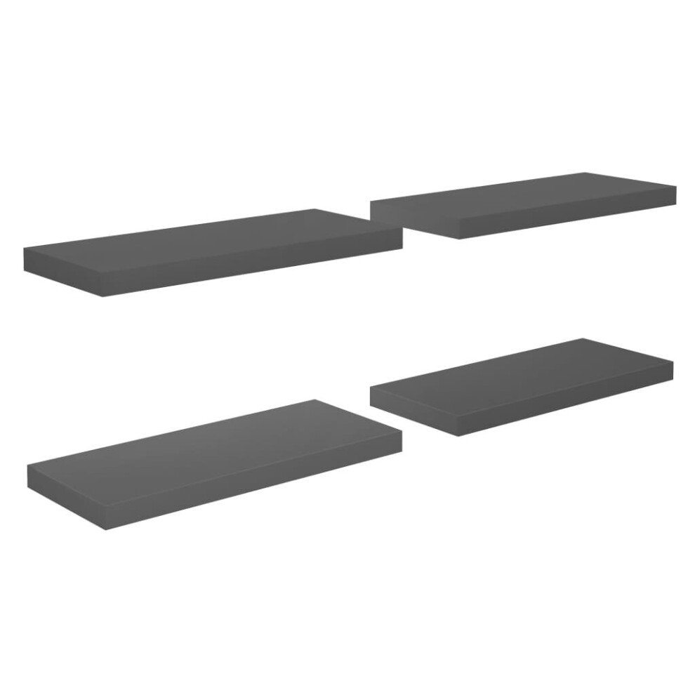 vidaXL 4x Floating Wall Shelves High Gloss Grey 60x23.5x3.8 cm MDF Bookcase