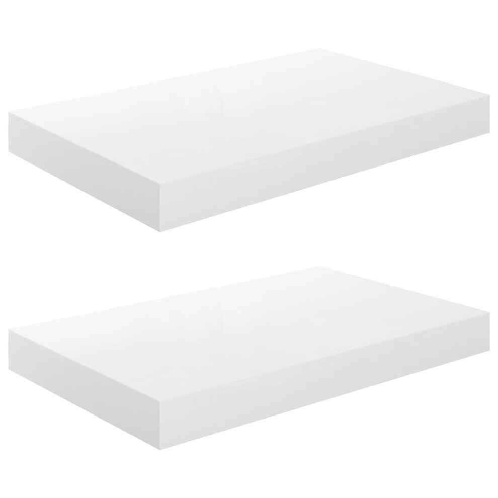 Vidaxl 2X Floating Wall Shelves High Gloss White 40X23x3.8 Cm Mdf Bookcase