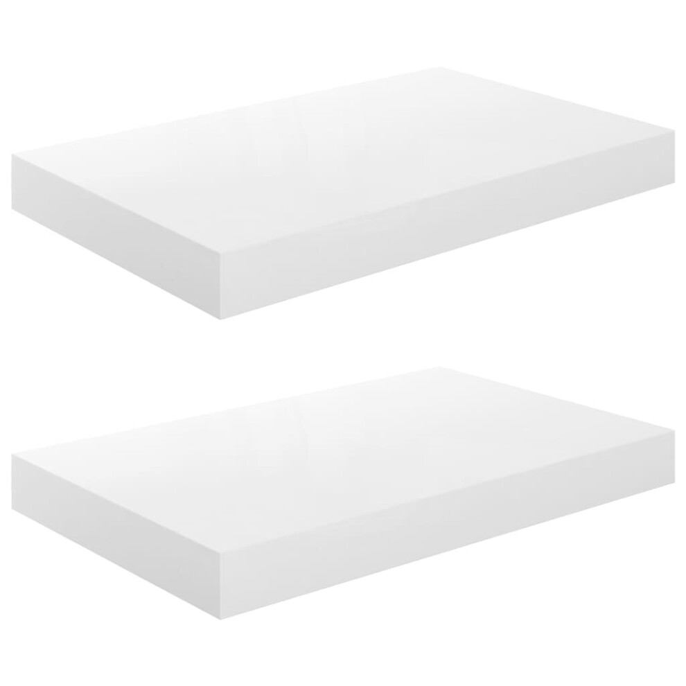 vidaXL 2x Floating Wall Shelves High Gloss White 40x23x3.8 cm MDF Bookcase