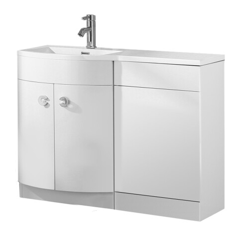 NES Home Bathroom D Shape White Basin Vanity Wc Unit Cabinet 1100 Left Hand | Dene 2