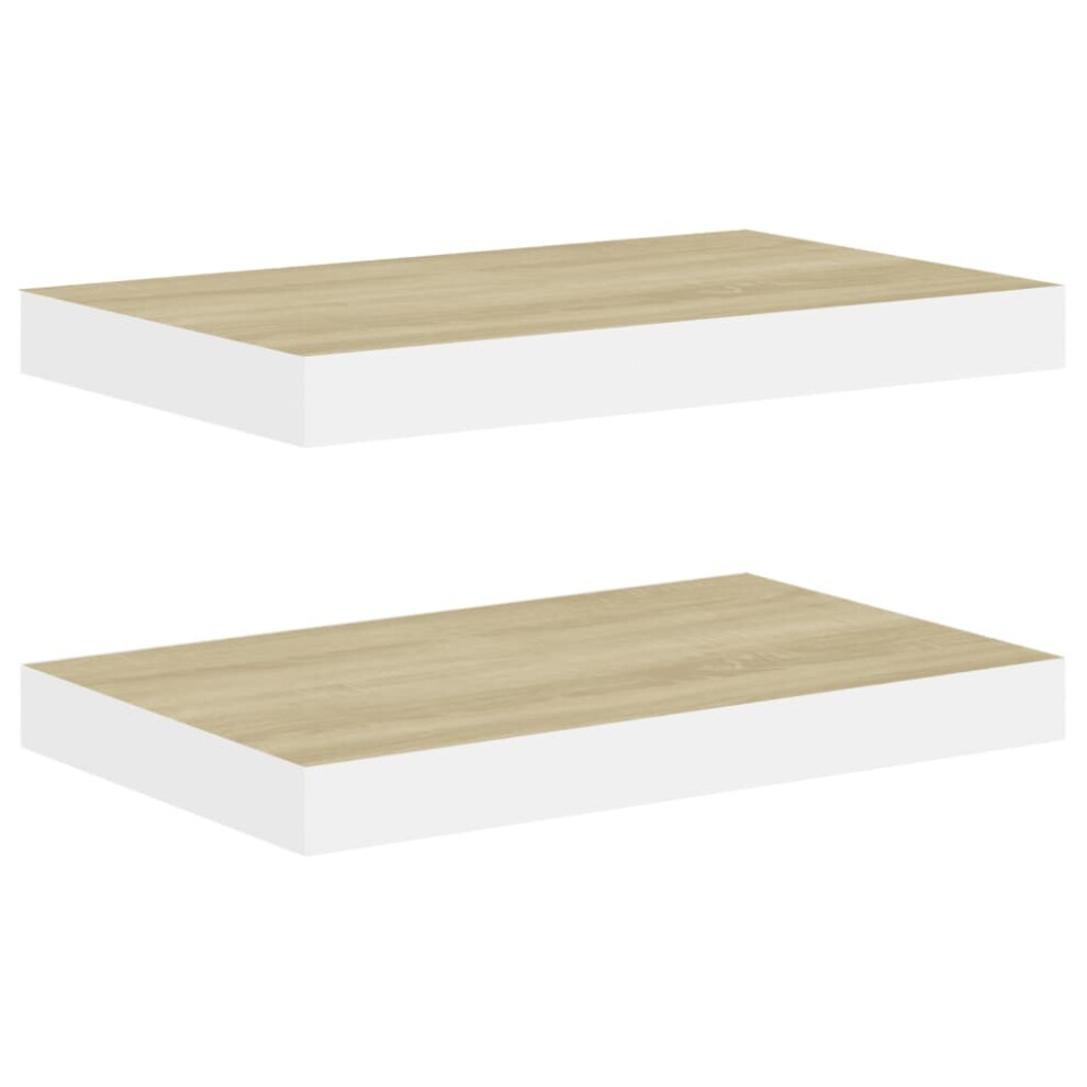 vidaXL 2x Floating Wall Shelves Oak and White MDF Bookcase Wall Board CD Rack