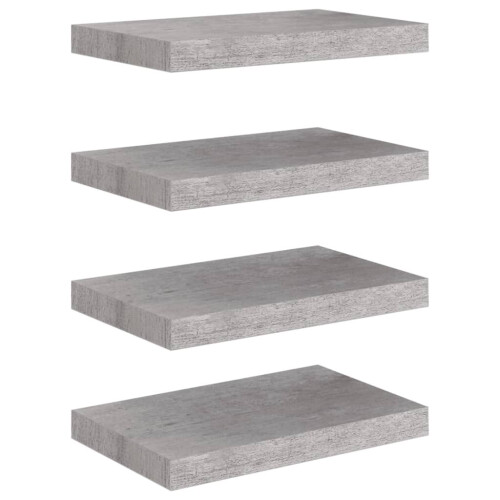 VidaXL vidaXL 4x Floating Wall Shelves Concrete Grey MDF Bookcase Wall Board CD Rack