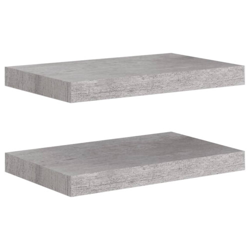 VidaXL vidaXL 2x Floating Wall Shelves Concrete Grey MDF Bookcase Wall Board CD Rack